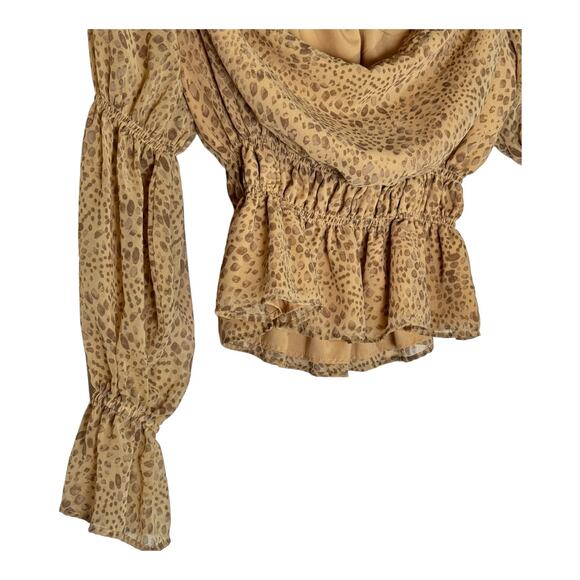WAYF Portola Off Shoulder Long Sleeve Top Tan Cheetah M - Picture 4 of 4